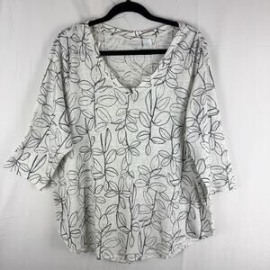 Cynthia Rowley Size 2X Top 100% Linen 3/4 Sleeve Beach Coastal Tropical